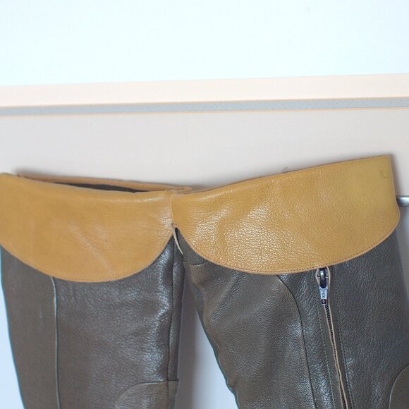 Fly of London Knee-High Olive Green & Gold Cuffed Leather Boots - Size 7 - Picture 7 of 10